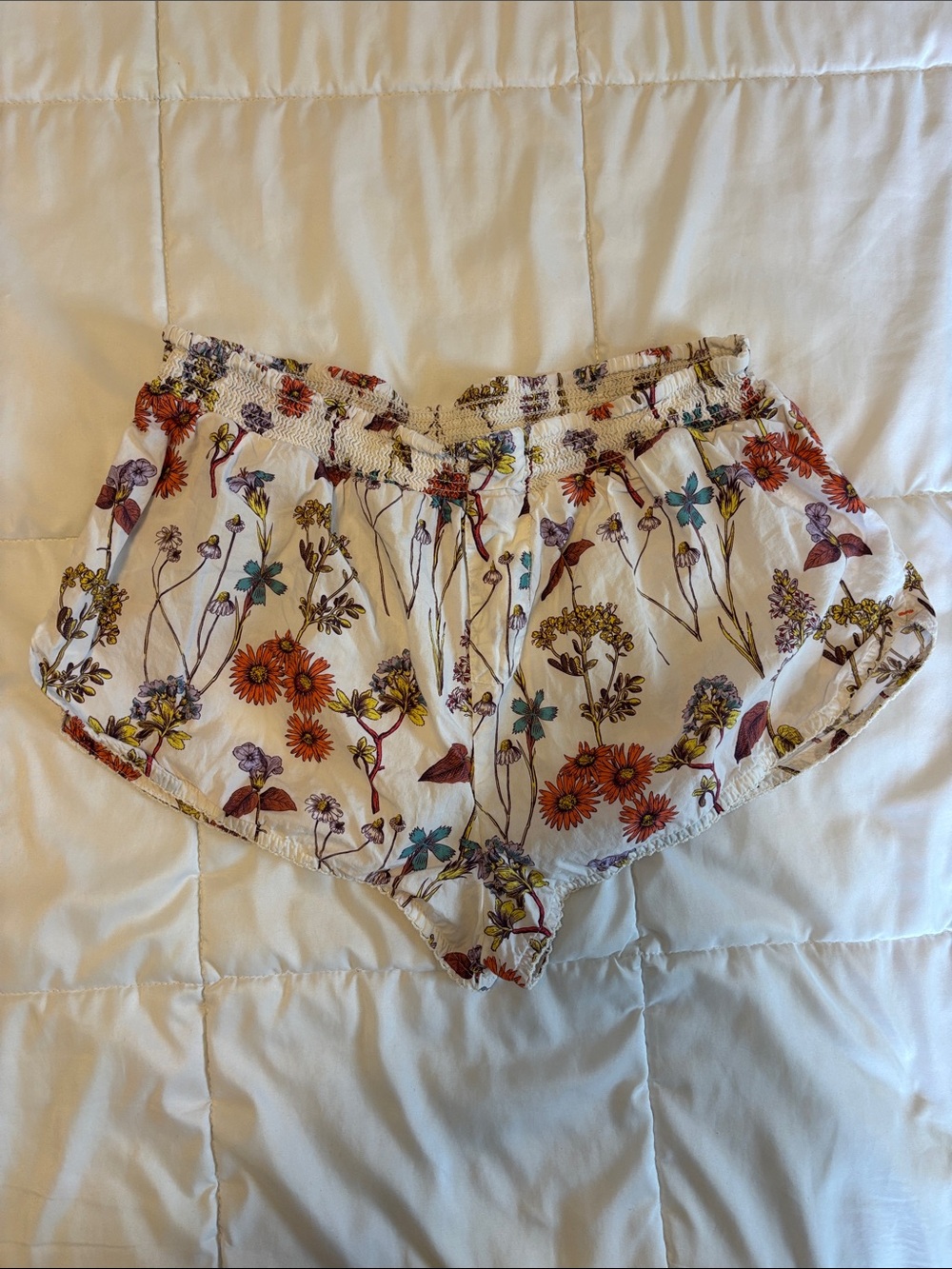 Anthropologie White Floral Pajama Shorts